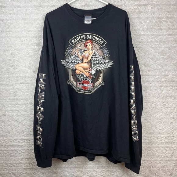 HARLEY-DAVIDSON Men's Pin Up Graphic Tee Sz 3XL Long Sleeve Beefy  Spellout - Picture 14 of 14